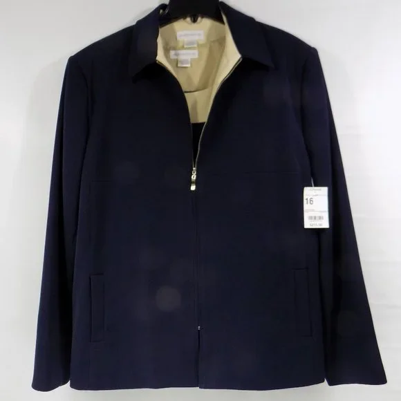 Worthington Navy Blue/Linen Zip-Front Suit Jacket and Tank Blouse Sz 18 READ NWT - Picture 3 of 16
